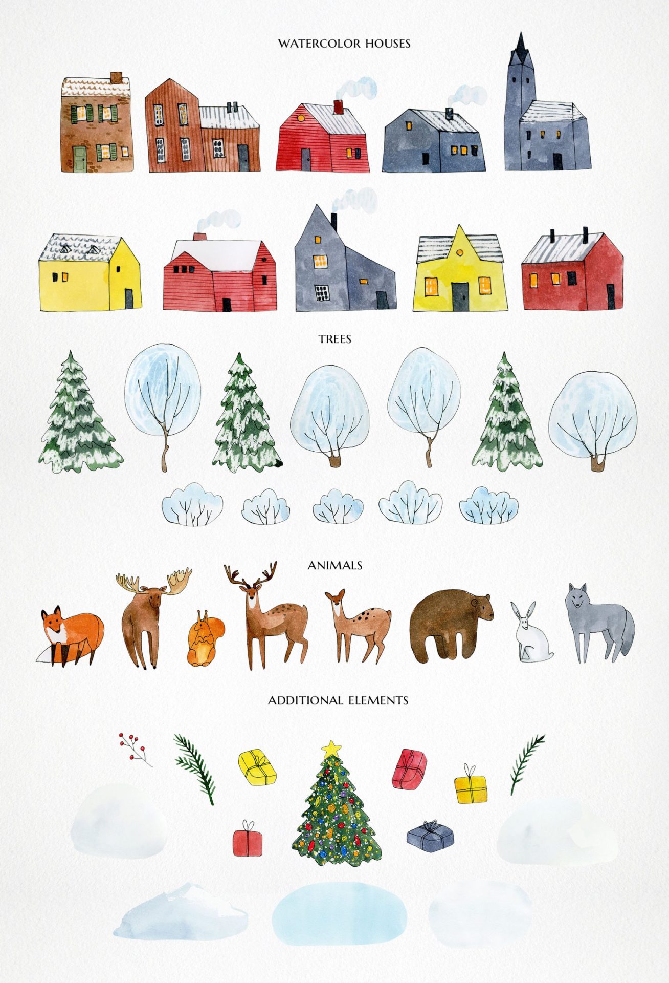 winter forest clipart, watercolor Christmas woodland animals illustrations 3 winter forest clipart, watercolor Christmas woodland animals illustrations - Image 3