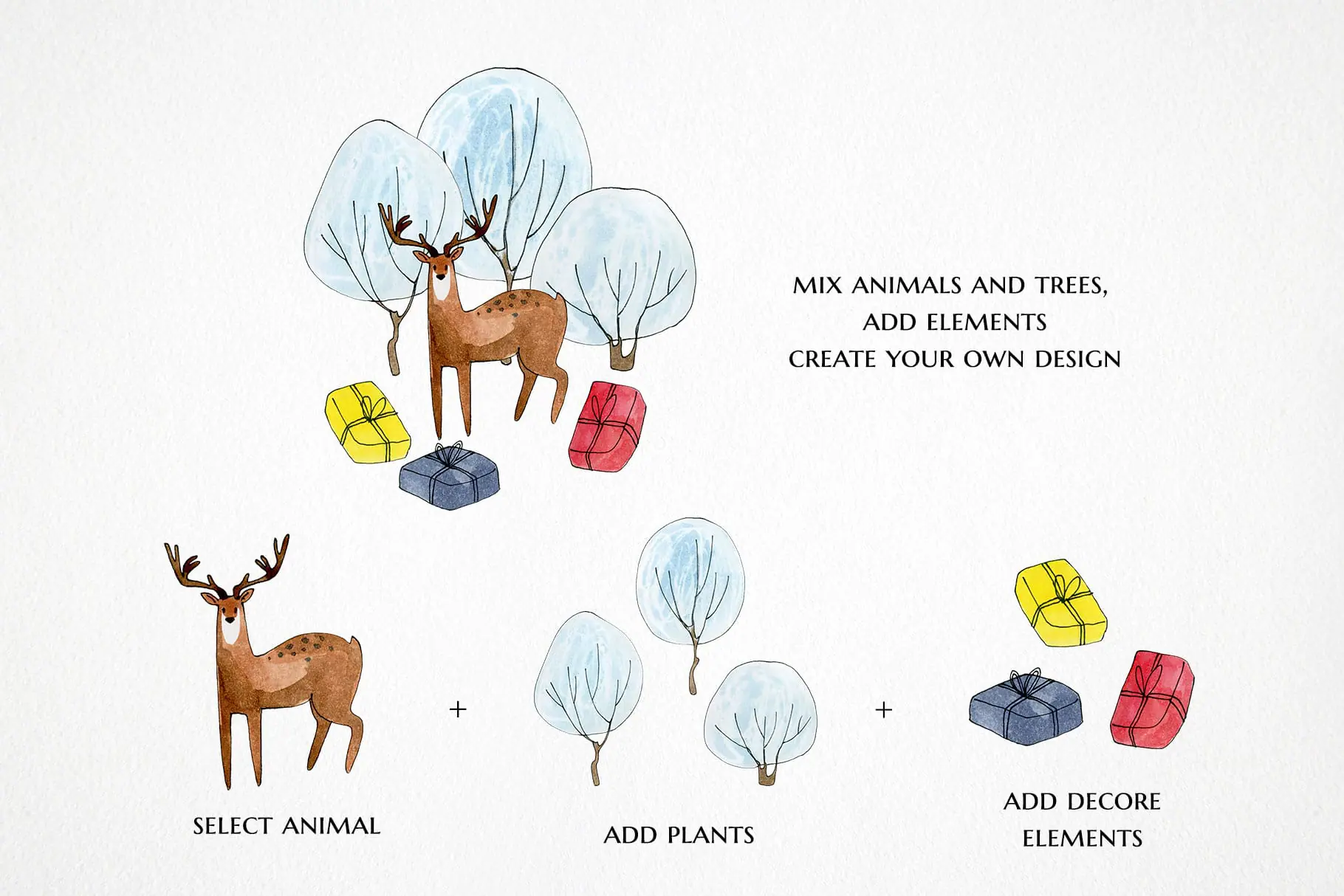 winter forest clipart, watercolor Christmas woodland animals illustrations 4 winter forest clipart, watercolor Christmas woodland animals illustrations - Image 4