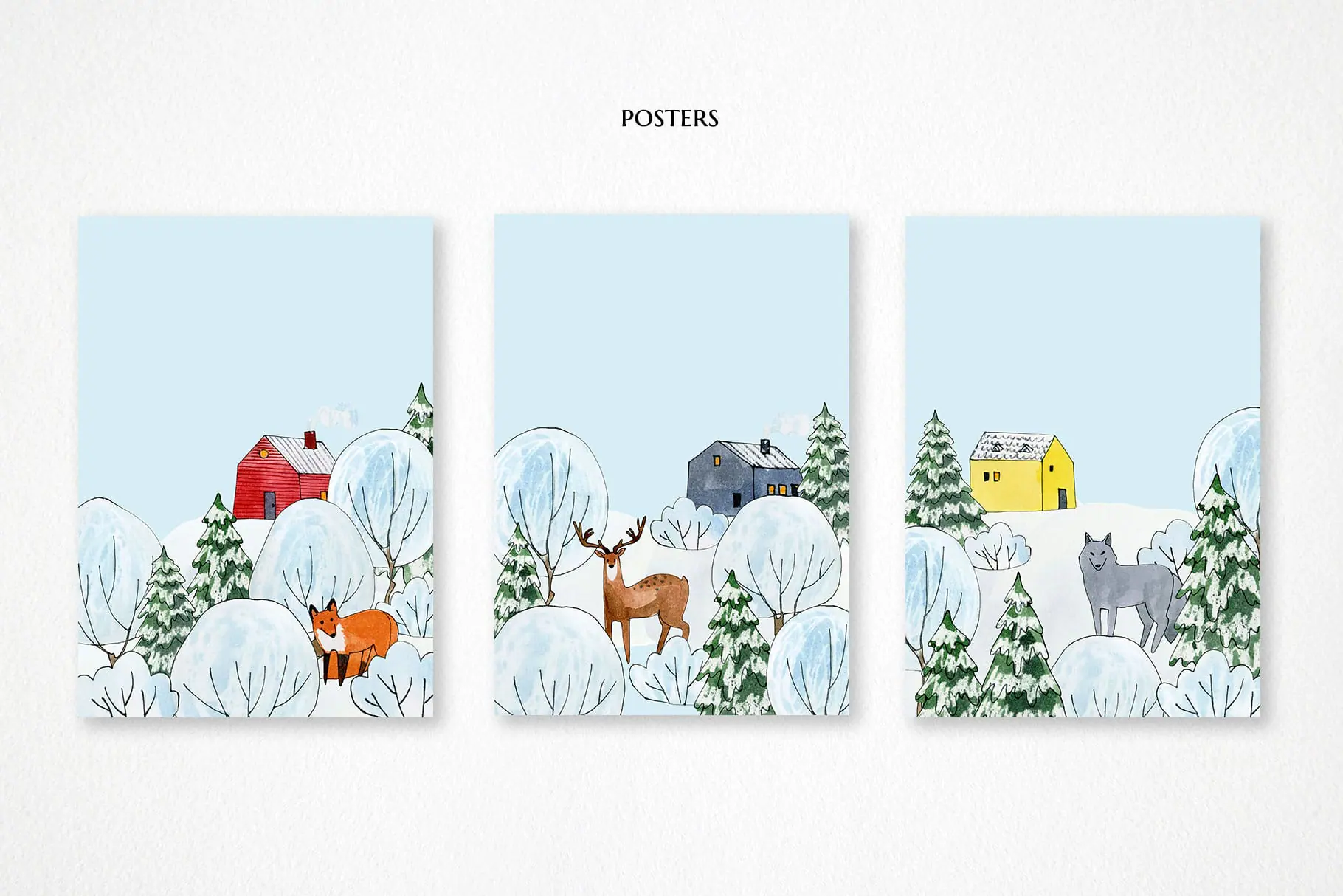 winter forest clipart, watercolor Christmas woodland animals illustrations 6 winter forest clipart, watercolor Christmas woodland animals illustrations - Image 6
