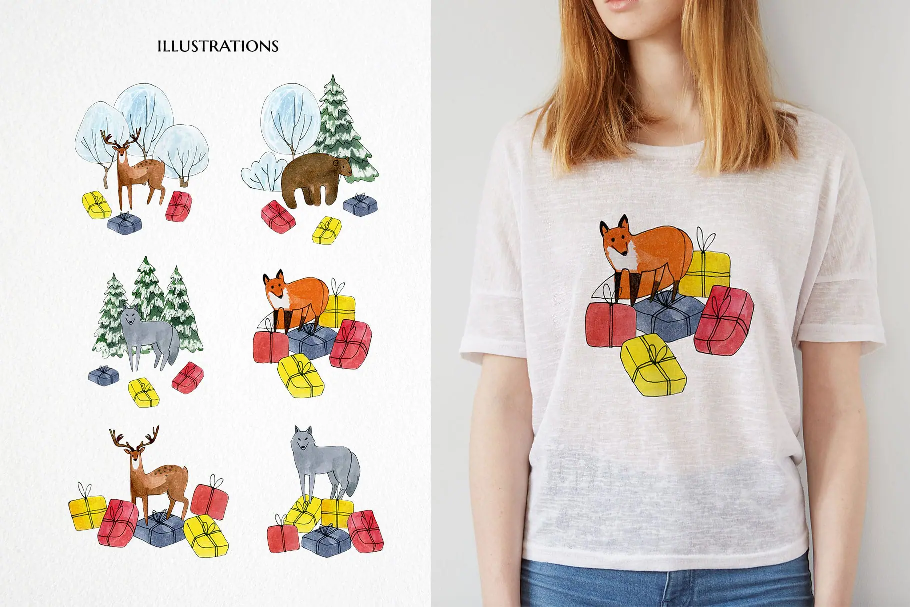 winter forest clipart, watercolor Christmas woodland animals illustrations 8 winter forest clipart, watercolor Christmas woodland animals illustrations - Image 8