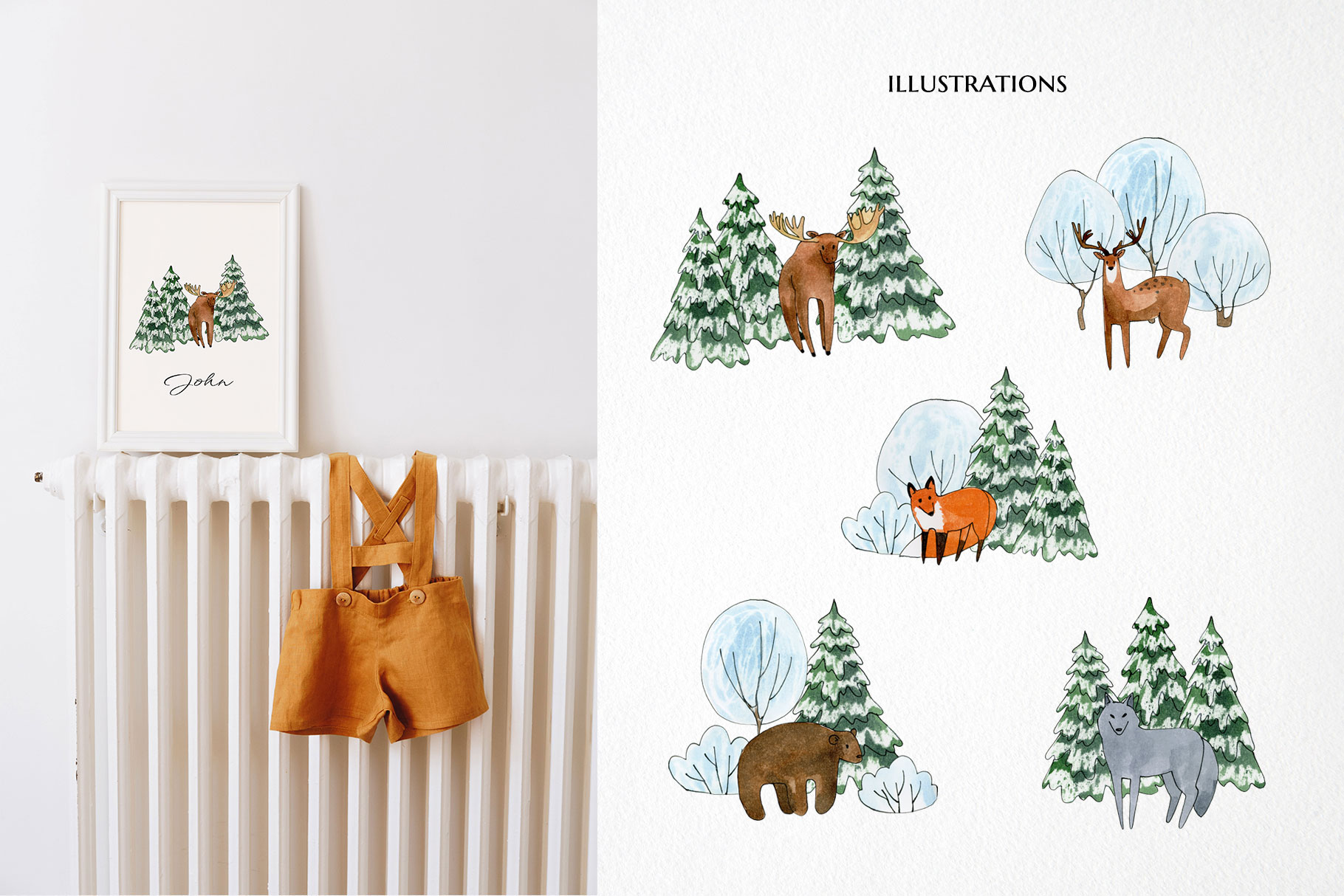 winter forest clipart, watercolor Christmas woodland animals illustrations 9 winter forest clipart, watercolor Christmas woodland animals illustrations - Image 9