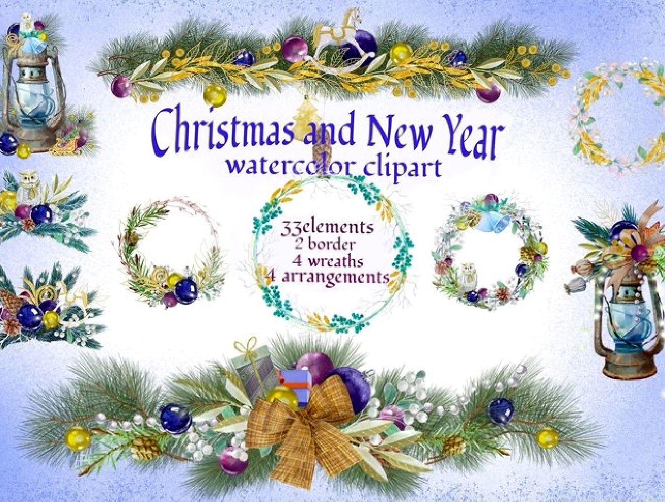 Christmas bouquets,winter wreath,watercolor arrangement 3 Christmas bouquets,winter wreath,watercolor arrangement - Image 3