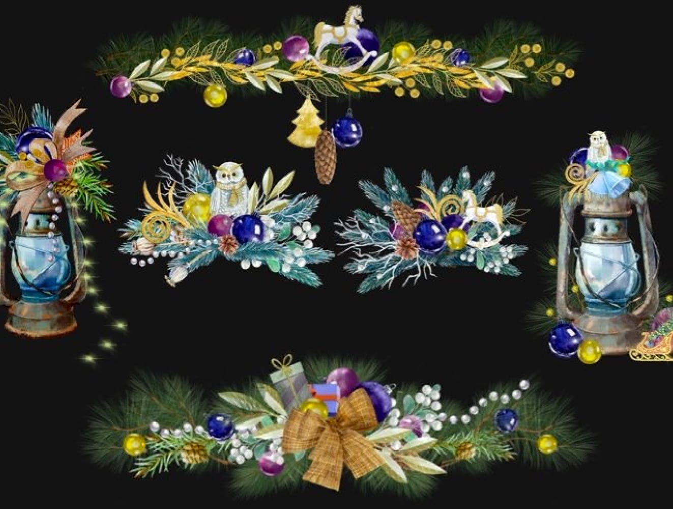 Christmas bouquets,winter wreath,watercolor arrangement 4 Christmas bouquets,winter wreath,watercolor arrangement - Image 4