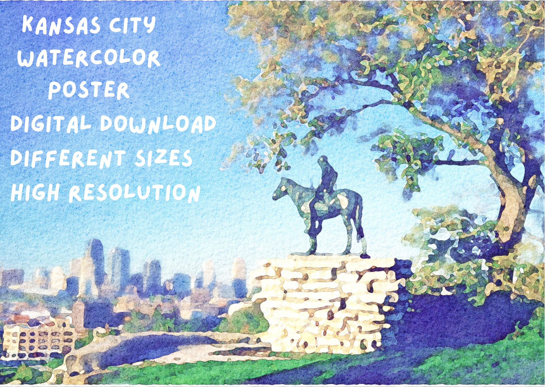 Kansas city watercolor illustration 1 Kansas City poster