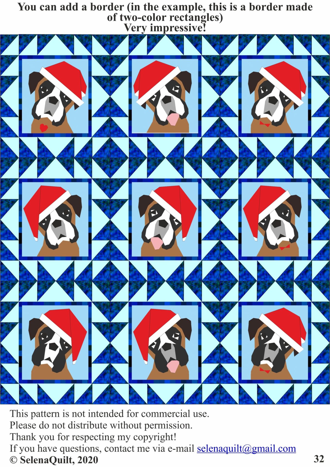 Christmas Boxer dog quilt block PDF Pattern 8 Christmas Boxer dog quilt block PDF Pattern - Image 8
