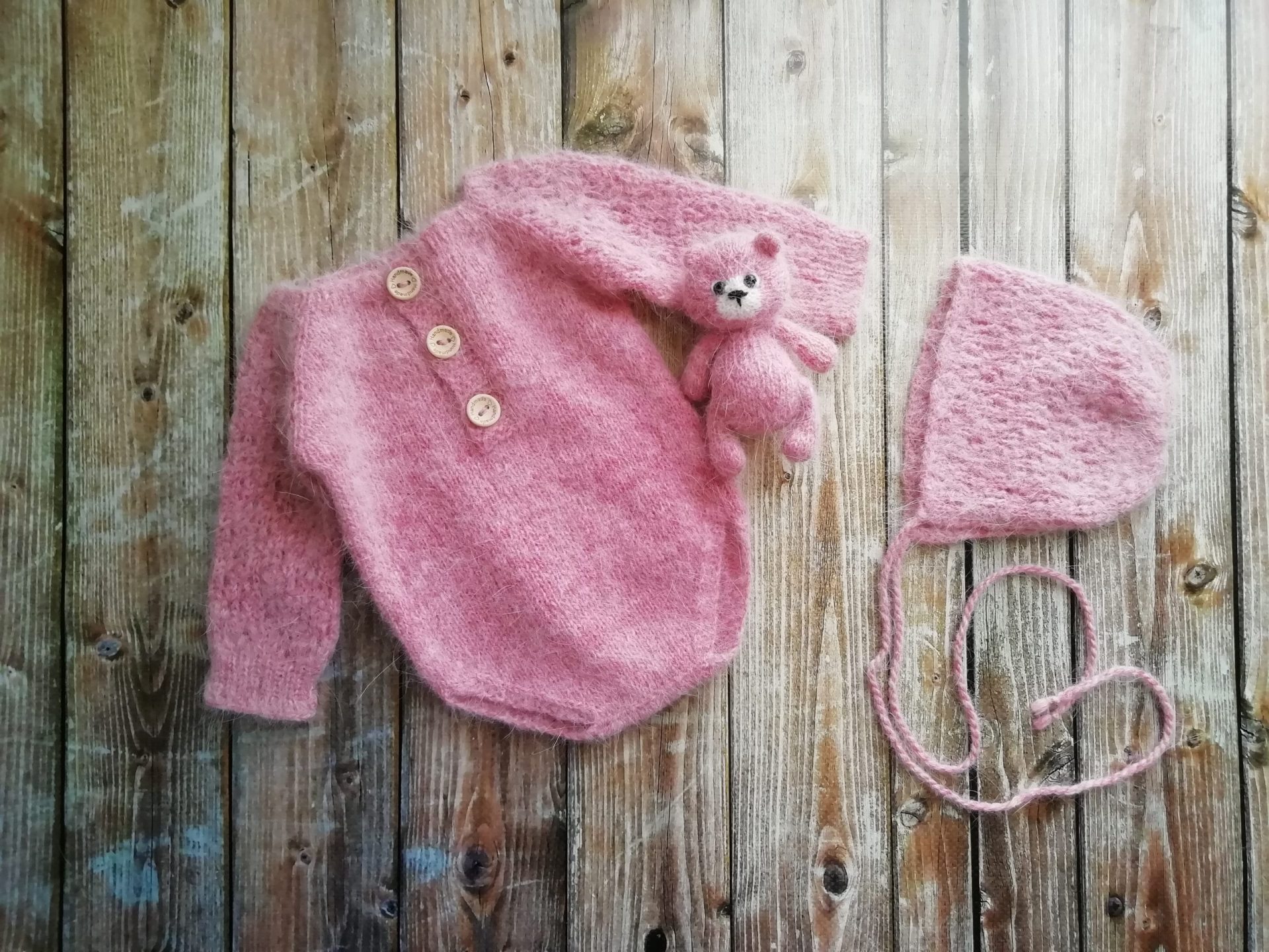 Set with teddy bear, angora, size newborn 2 Set with teddy bear, angora, size newborn - Image 2