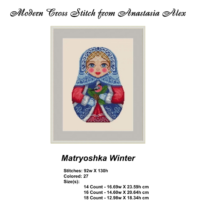 Matryoshka Winter Cross Stitch Pattern PDF Seasons Russian Doll 2 Matryoshka Winter Cross Stitch Pattern PDF Seasons Russian Doll - Image 2