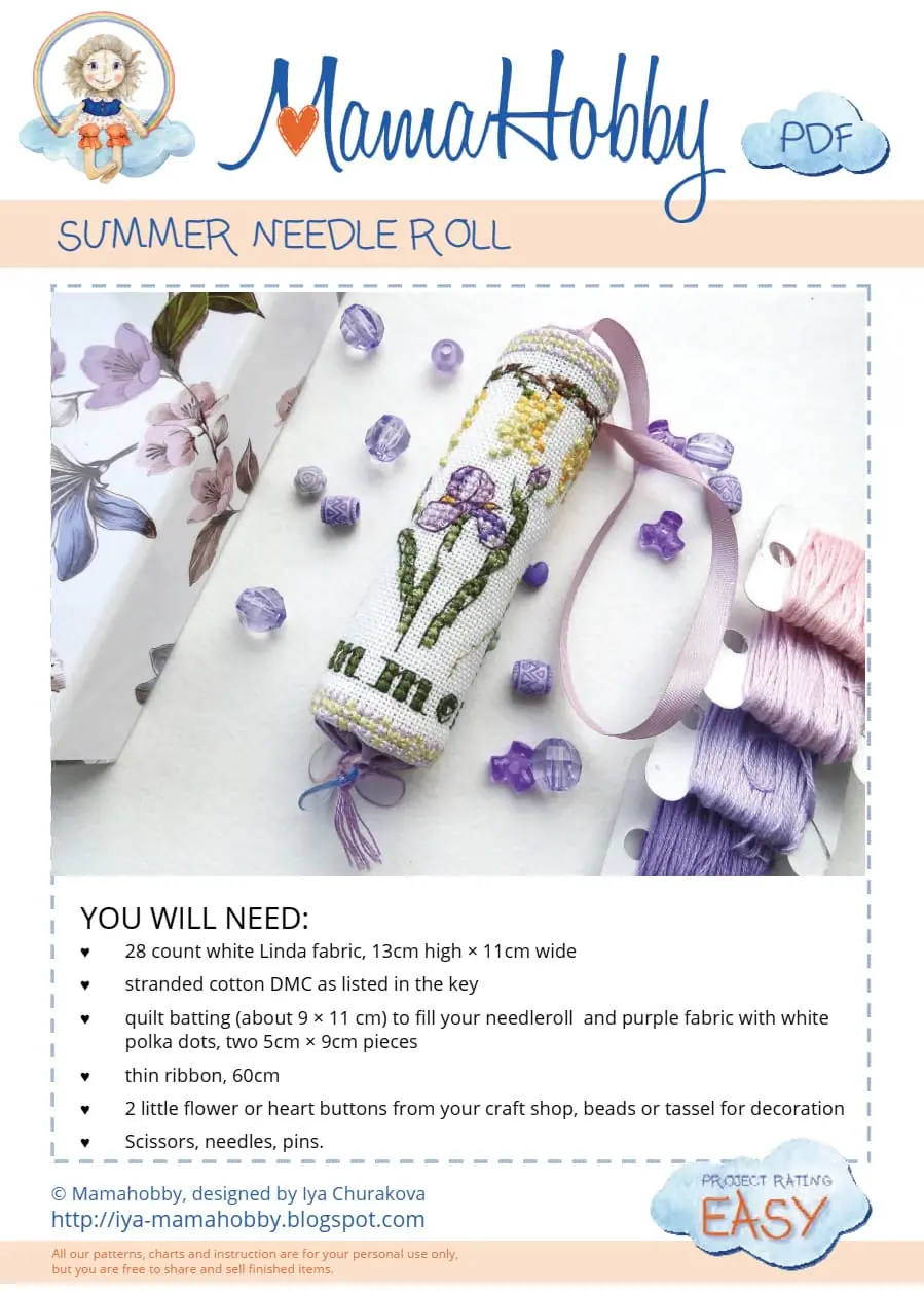 Iris Cross Stitch Summer Needleroll PDF pattern 3 Iris Cross Stitch Summer Needleroll PDF pattern - Image 3