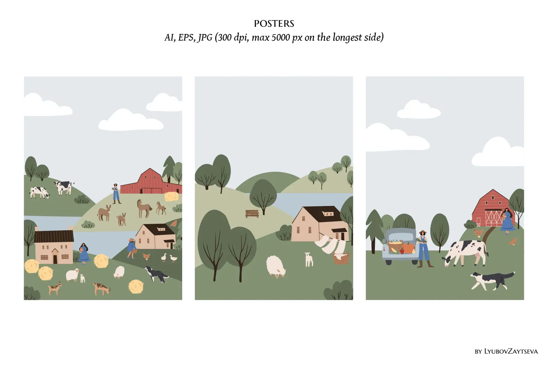 Printable farm life scenery poster, farm landscape 2 Printable farm life scenery poster, farm landscape - Image 2