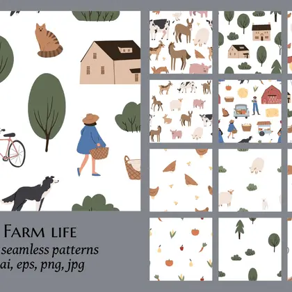 farm seamless pattern with domestic animal