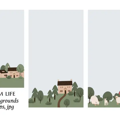 small house clipart, farm landscape illustration
