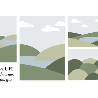 landscape background clipart, farm field illustration
