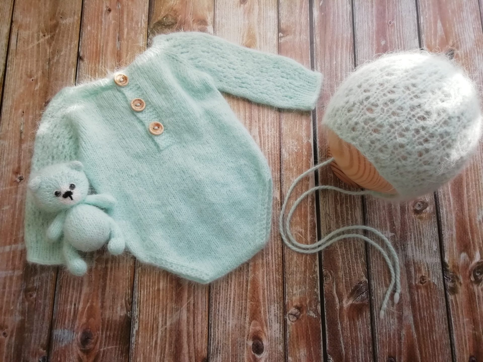 Set with teddy bear, angora, size newborn 6 Set with teddy bear, angora, size newborn - Image 6