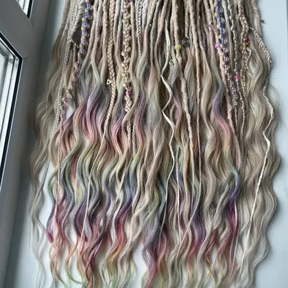 IN STOCK dreads dreadlocks with curls rainbow blond