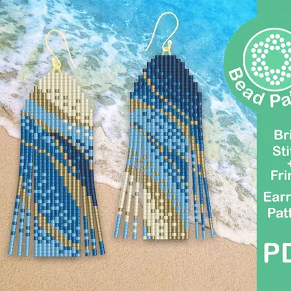 beadwork fringe earrings ocean spray pattern
