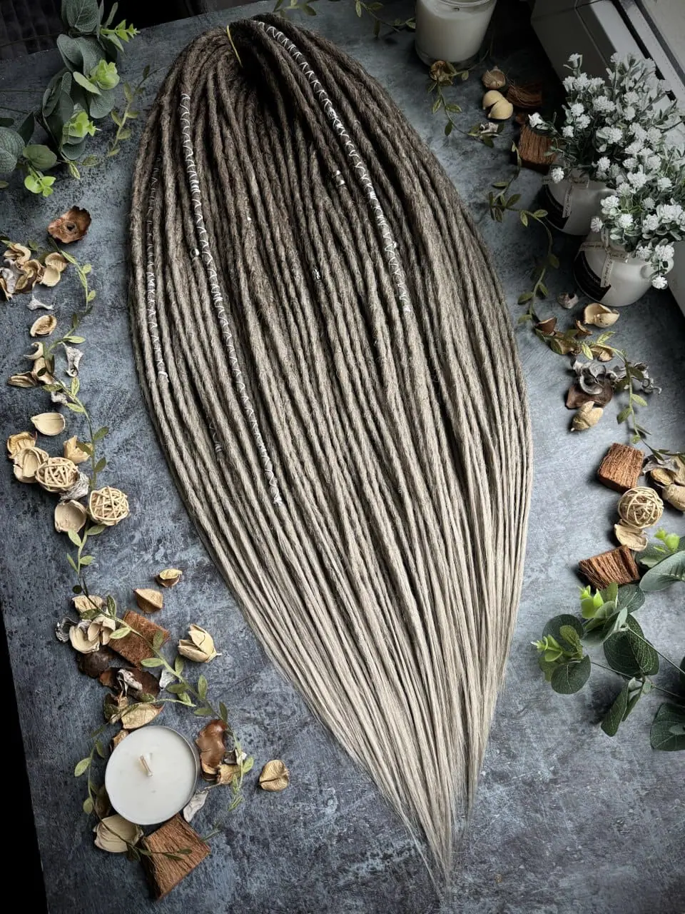 Gray Brown ombre dreads, straight gray dreadlocks extensions 2 Gray Brown ombre dreads, straight gray dreadlocks extensions - Image 2