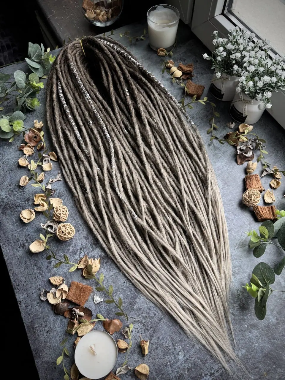 Gray Brown ombre dreads, straight gray dreadlocks extensions 5 Gray Brown ombre dreads, straight gray dreadlocks extensions - Image 5