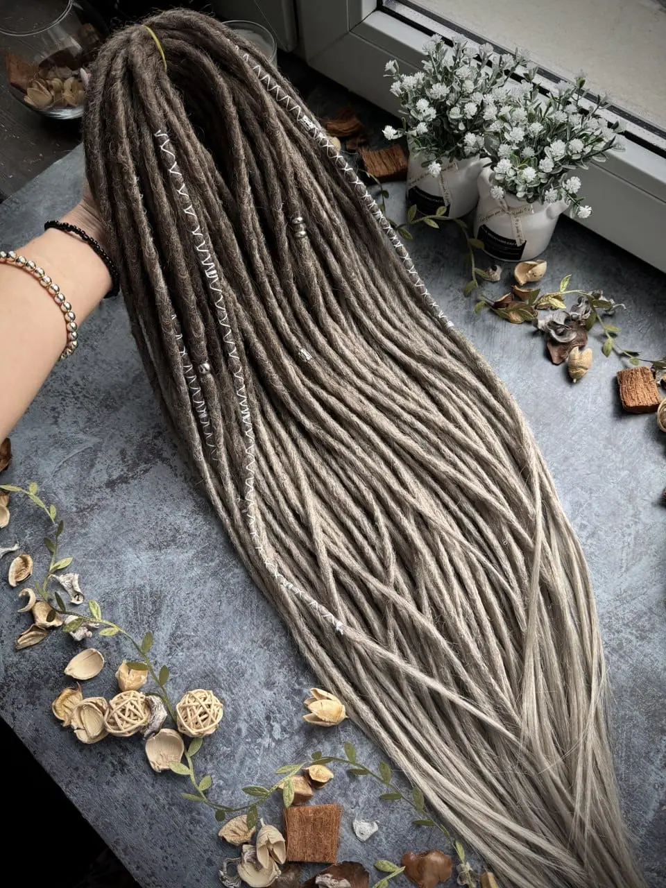 Gray Brown ombre dreads, straight gray dreadlocks extensions 9 Gray Brown ombre dreads, straight gray dreadlocks extensions - Image 9