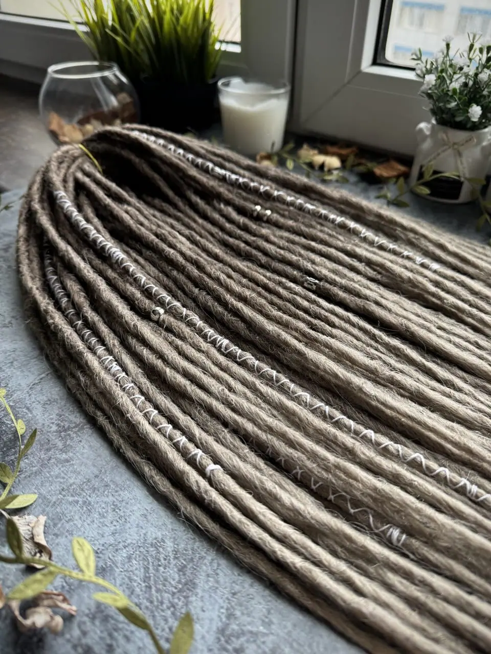 Gray Brown ombre dreads, straight gray dreadlocks extensions 10 Gray Brown ombre dreads, straight gray dreadlocks extensions - Image 10