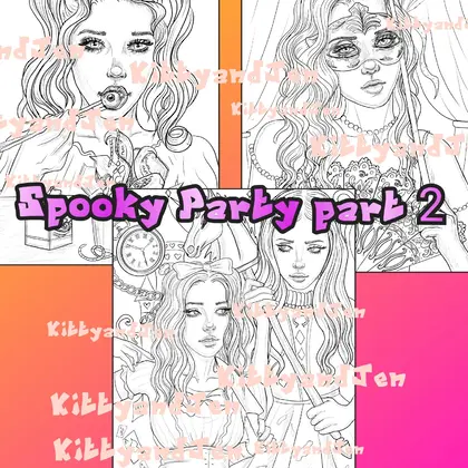 "Spooky Party part 2" Pdf coloring book 10 pages