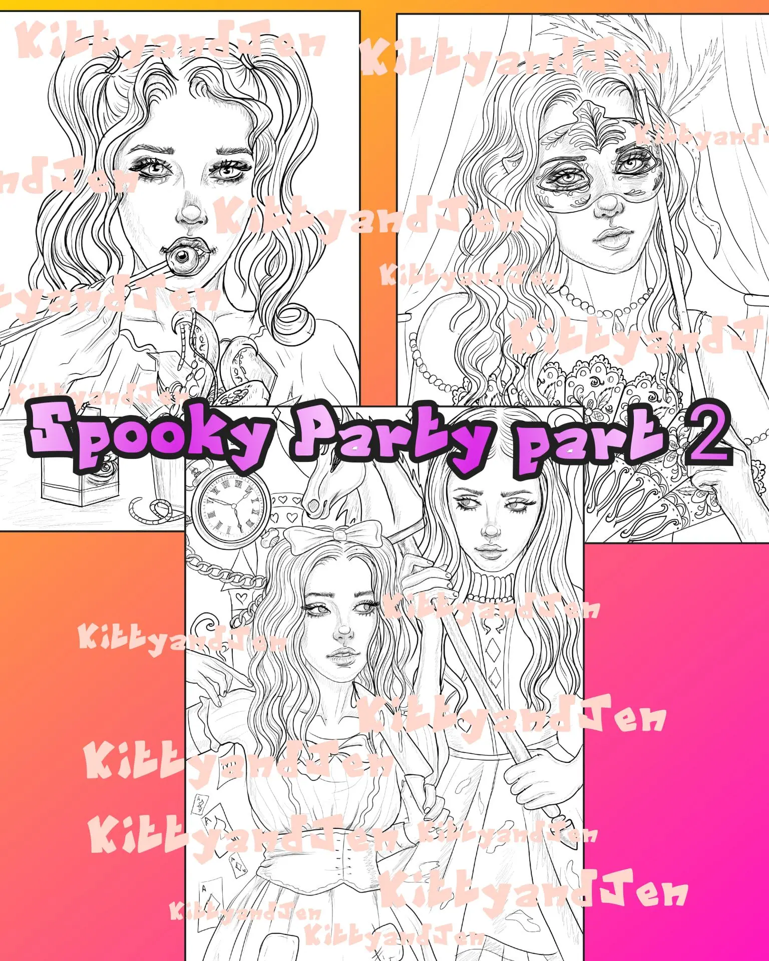 "Spooky Party part 2" Pdf coloring book 10 pages 1 "Spooky Party part 2" Pdf coloring book 10 pages