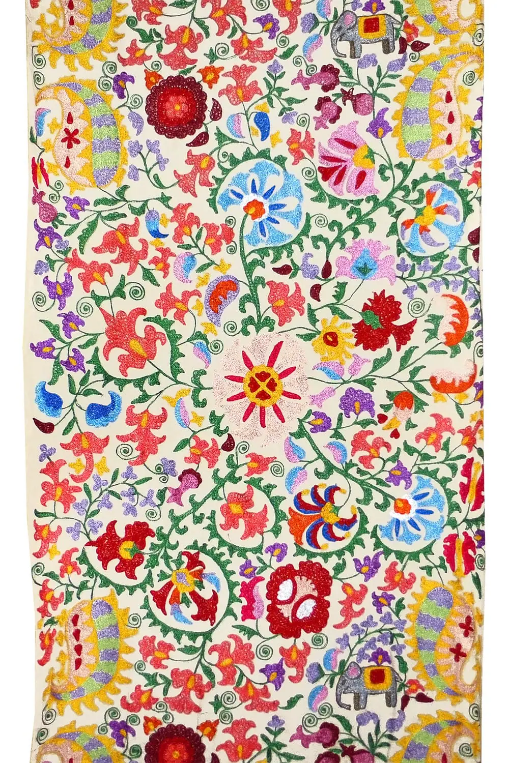 New Arrival Elephant Embroidery Suzani Material by Yard in White 3 New Arrival Elephant Embroidery Suzani Material by Yard in White - Image 3