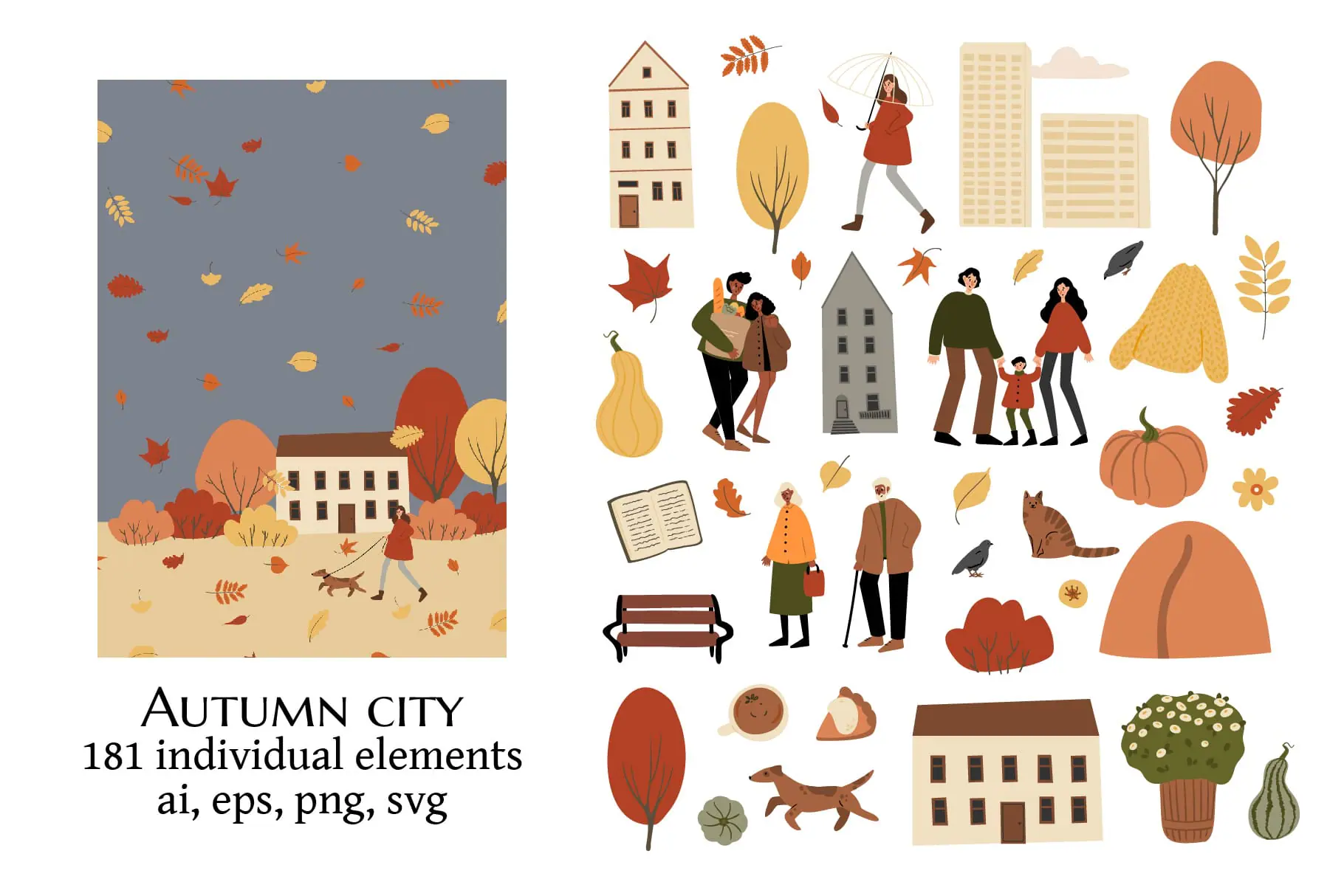 Fall Park and Scandinavian Houses Vector Elements Clipart Set 1 Fall Park and Scandinavian Houses Vector Elements Clipart Set