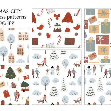 Christmas Seamless Patterns Collection, Winter Holiday Set