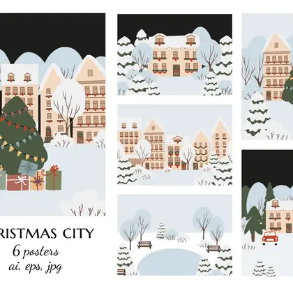 Winter Landscapes Illustration Collection, Christmas City Streets