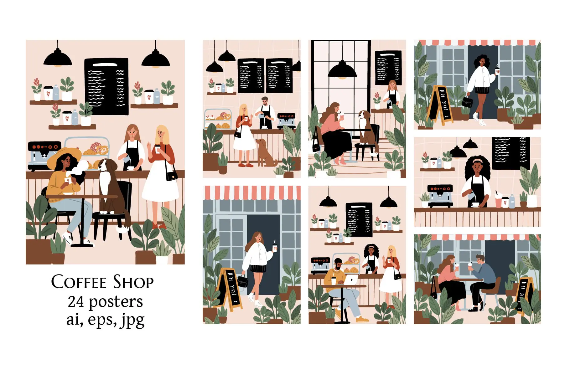 Cozy Coffee Shop with Dogs Illustration Collection 1 Cozy Coffee Shop with Dogs Illustration Collection