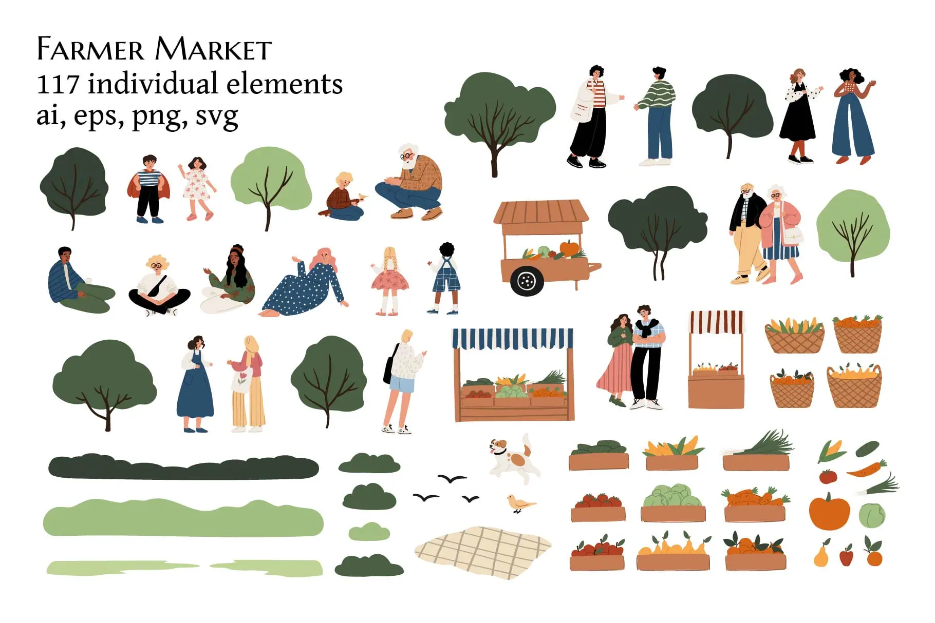 Diverse People at Farmers Market clipart, Element Set 1 Diverse People at Farmers Market clipart, Element Set