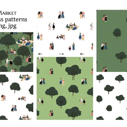 Diverse People in Park Seamless Pattern Collection