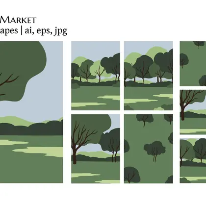 Landscapes illustration set with trees hills and nature