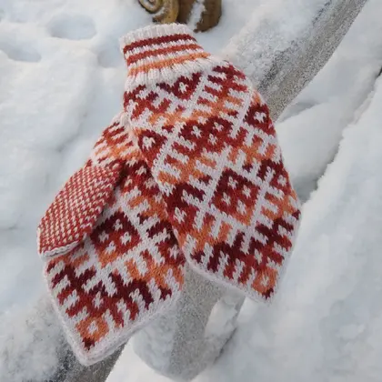 Women's hand-knitted wool mittens are very warm with a pattern