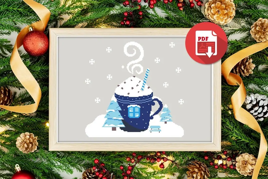 Cross Stitch Pattern Christmas Winter Cup House Home Snow Easy 4 Cross Stitch Pattern Christmas Winter Cup House Home Snow Easy - Image 4