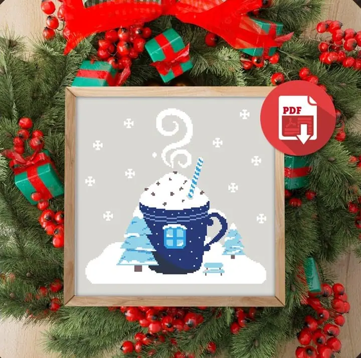 Cross Stitch Pattern Christmas Winter Cup House Home Snow Easy 3 Cross Stitch Pattern Christmas Winter Cup House Home Snow Easy - Image 3