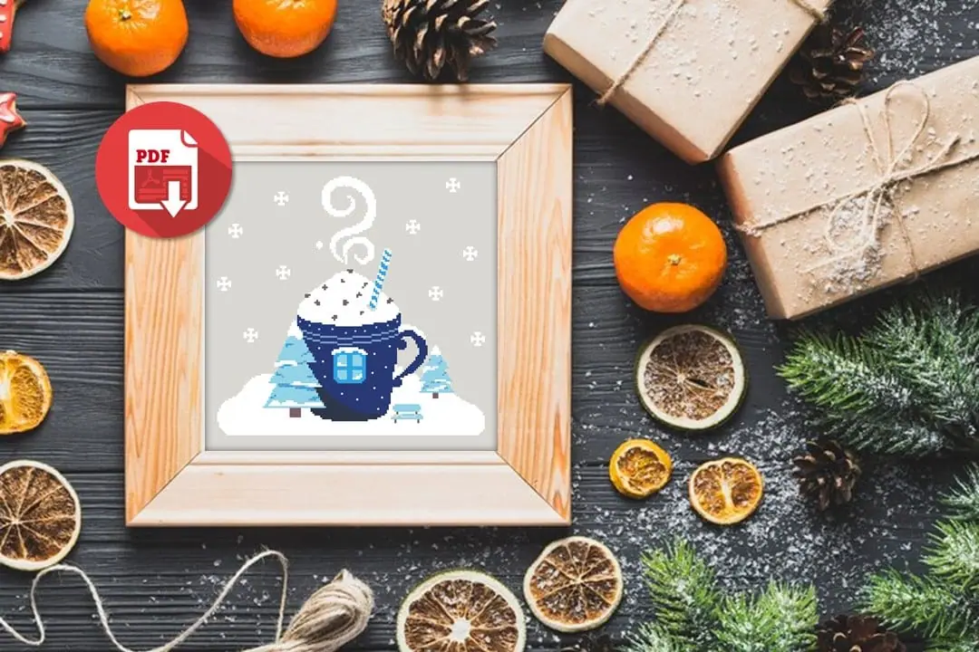 Cross Stitch Pattern Christmas Winter Cup House Home Snow Easy 2 Cross Stitch Pattern Christmas Winter Cup House Home Snow Easy - Image 2