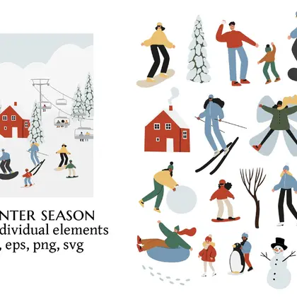 Winter Sports Clipart Collection with Characters