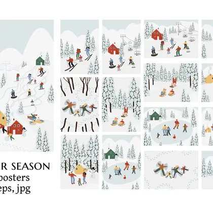 Winter Sports and Activities Illustration Set