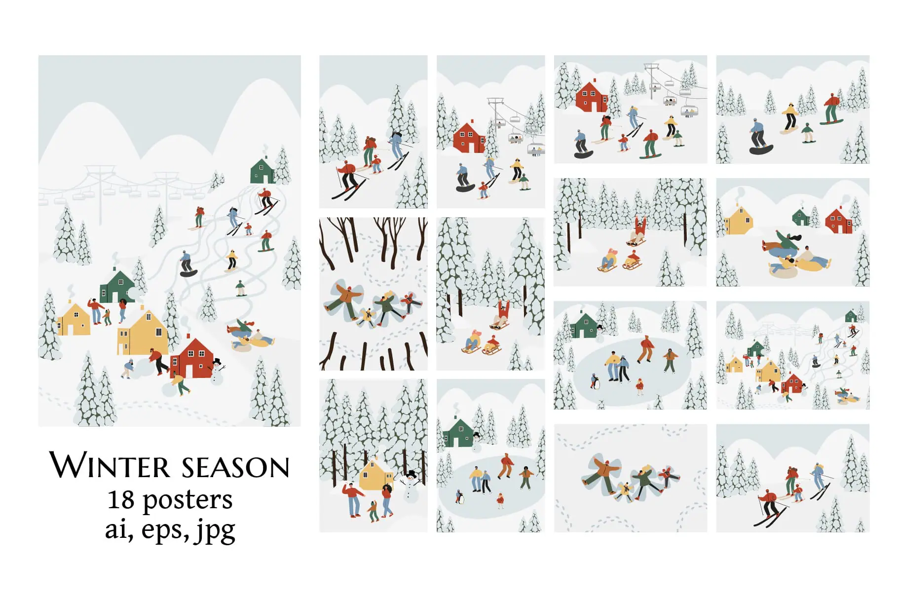 Winter Sports and Activities Illustration Set 1 Winter Sports and Activities Illustration Set