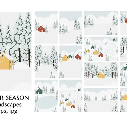 Peaceful Winter Landscape Illustrations Set