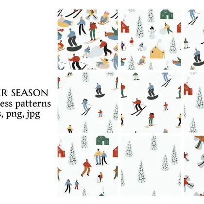 Winter Sports Seamless Patterns Collection