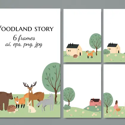 Cozy Cottage and Forest Animals Background Collection