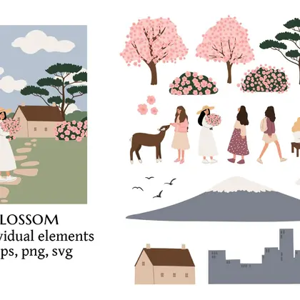 Women in Nature Spring Bloom DIY Clipart Collection