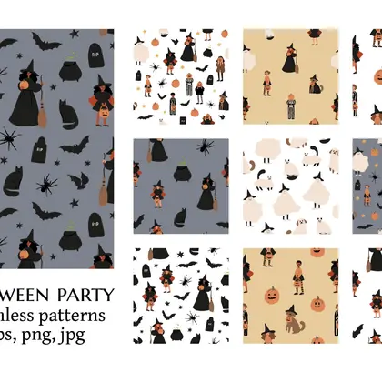 Halloween Seamless Pattern Collection with Costumed Characters