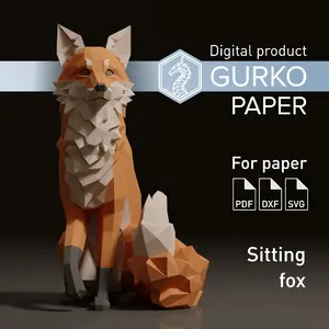Sitting Fox Papercraft, Digital Template, PDF, SVG, DXF