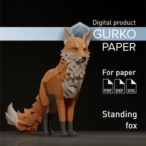 Standing Fox Papercraft, Digital Template, PDF, SVG, DXF