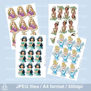 Disney Princesses Cut-out pictures Digital design A4 format