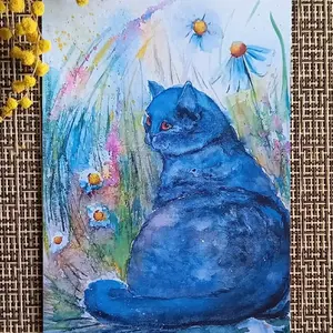 Download a digital printable postcard with cat