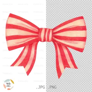 Red and white striped bow, Candy canes style, Png, Jpg